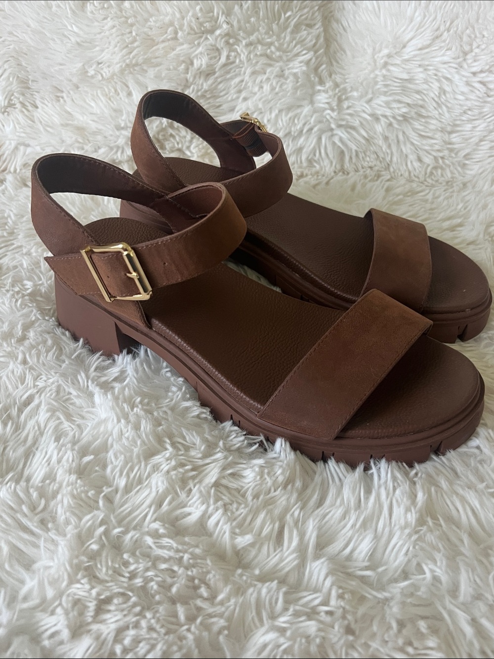 Luoika Women's Wide Width Block Heel Open Toe Chunky Lug Sandals, size  10.5WW @